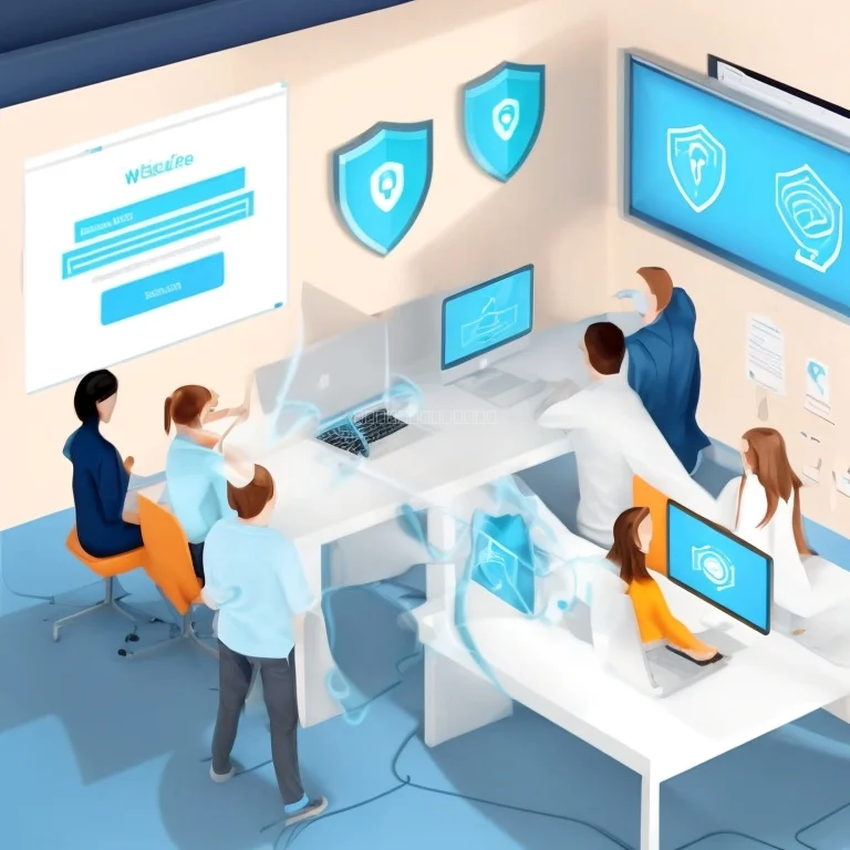 Employees practicing cyber hygiene on computers